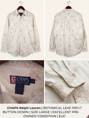 CHAPS Ralph Lauren | BOTANICAL LEAF PRINT BUTTON-DOWN | SIZE LARGE |